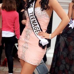 Pink Pale Rhinestones Cocktail Dress